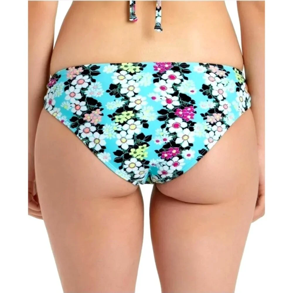 California Waves XS Bikini Bottom Strappy Hipster Cutout side Colorful Floral